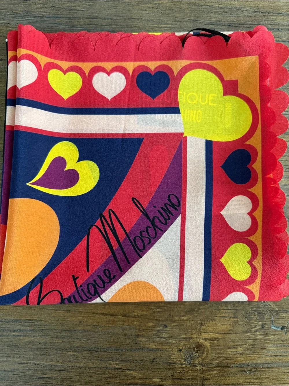 Boutique Moschino Olive Oyl Heart Silk Scarf Psychedelic NWT